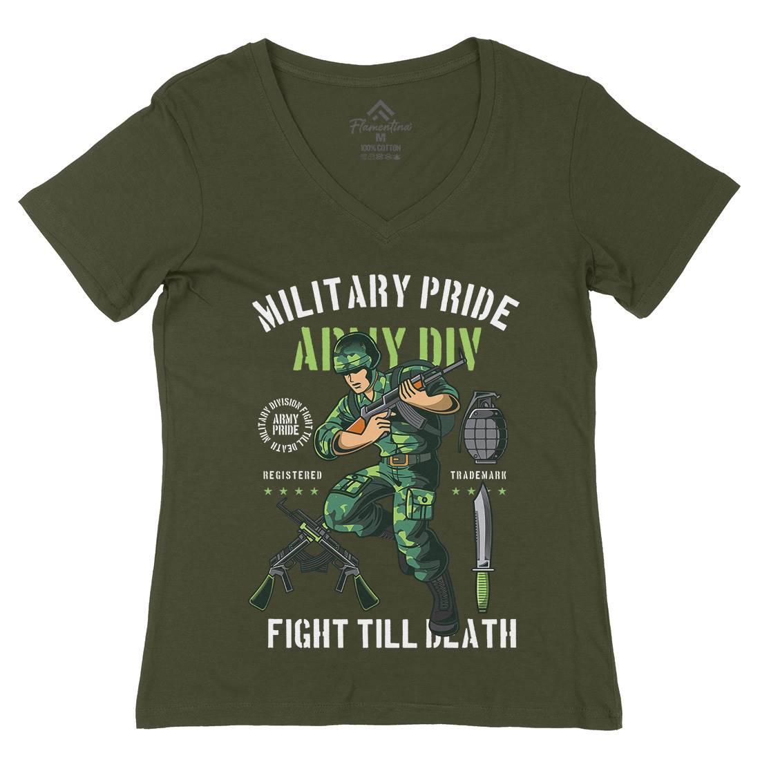 Military Pride Womens Organic V-Neck T-Shirt Army C395