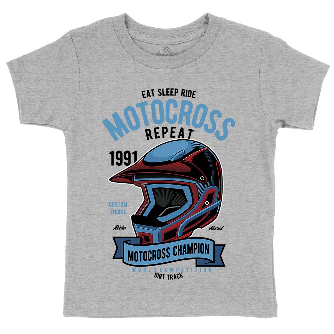 Motocross Champion Helmet Kids Organic Crew Neck T-Shirt Motorcycles C397