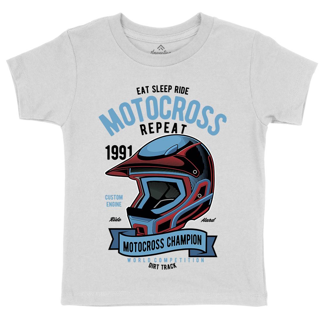 Motocross Champion Helmet Kids Organic Crew Neck T-Shirt Motorcycles C397