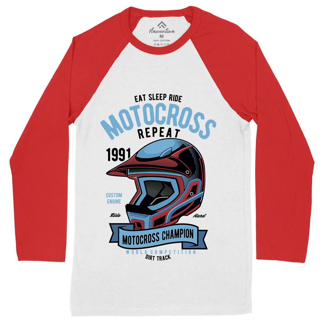 Motocross Champion Helmet Mens Long Sleeve Baseball T-Shirt Motorcycles C397