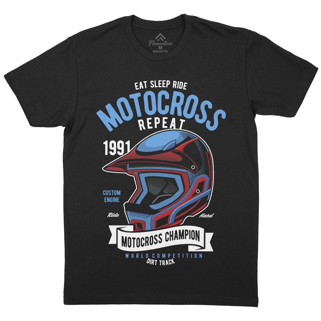 Motocross Champion Helmet Mens Crew Neck T-Shirt Motorcycles C397