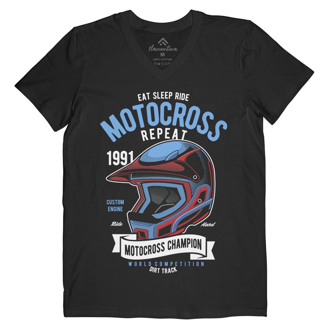 Motocross Champion Helmet Mens Organic V-Neck T-Shirt Motorcycles C397