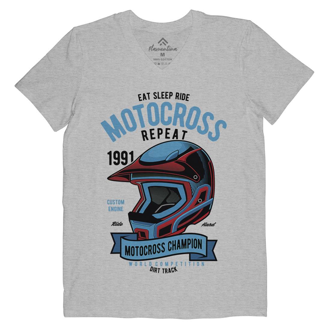 Motocross Champion Helmet Mens Organic V-Neck T-Shirt Motorcycles C397