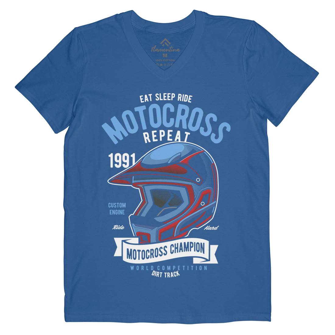 Motocross Champion Helmet Mens V-Neck T-Shirt Motorcycles C397