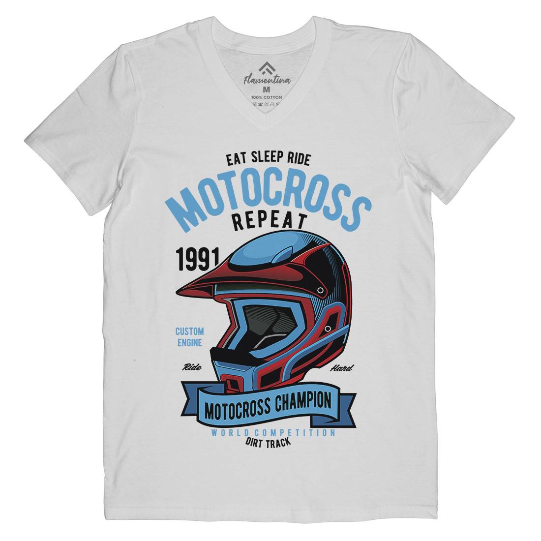 Motocross Champion Helmet Mens V-Neck T-Shirt Motorcycles C397