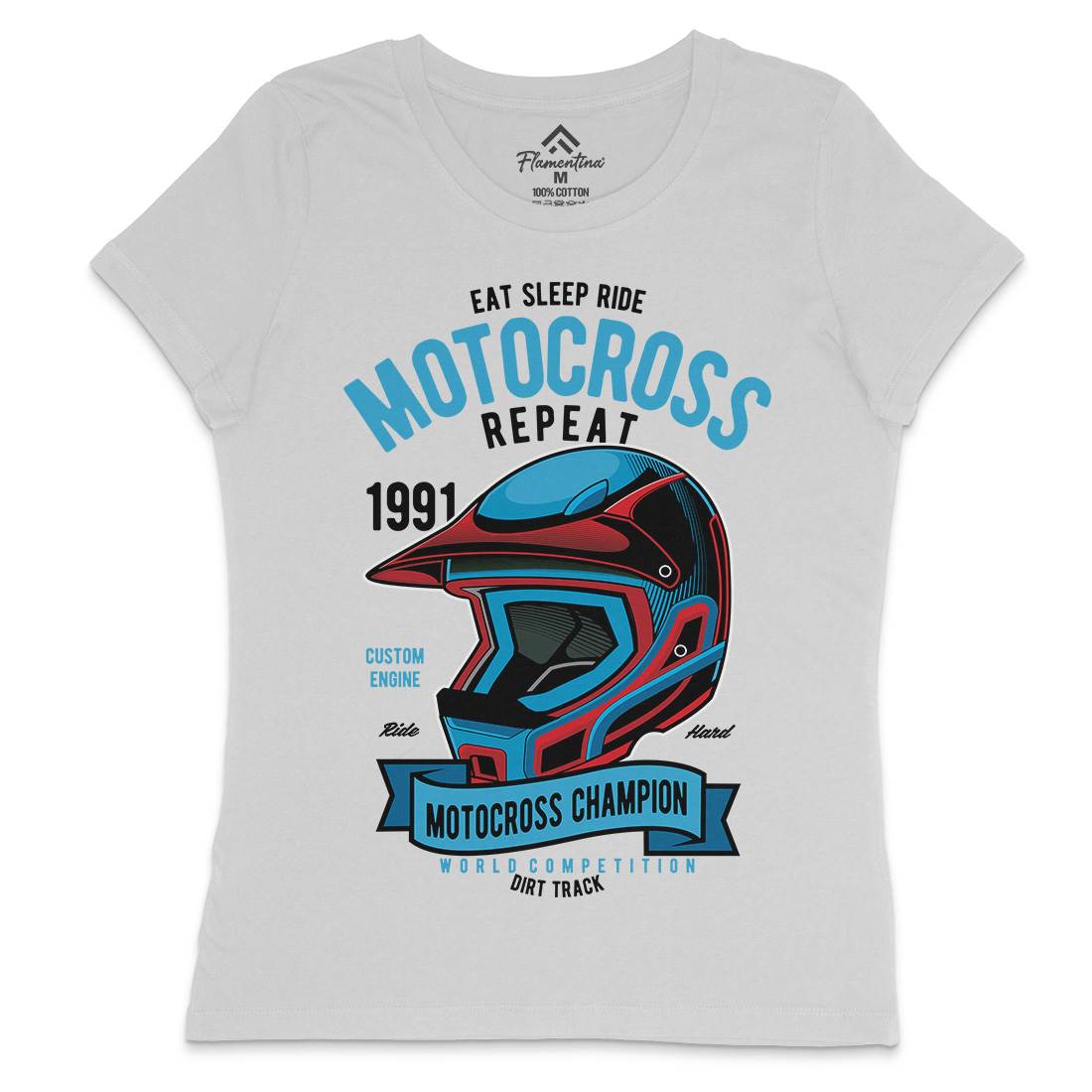 Motocross Champion Helmet Womens Crew Neck T-Shirt Motorcycles C397