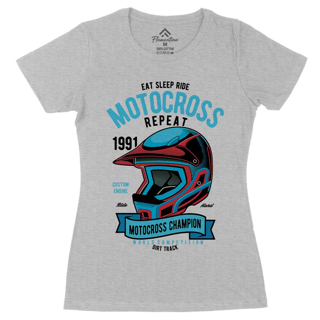 Motocross Champion Helmet Womens Organic Crew Neck T-Shirt Motorcycles C397