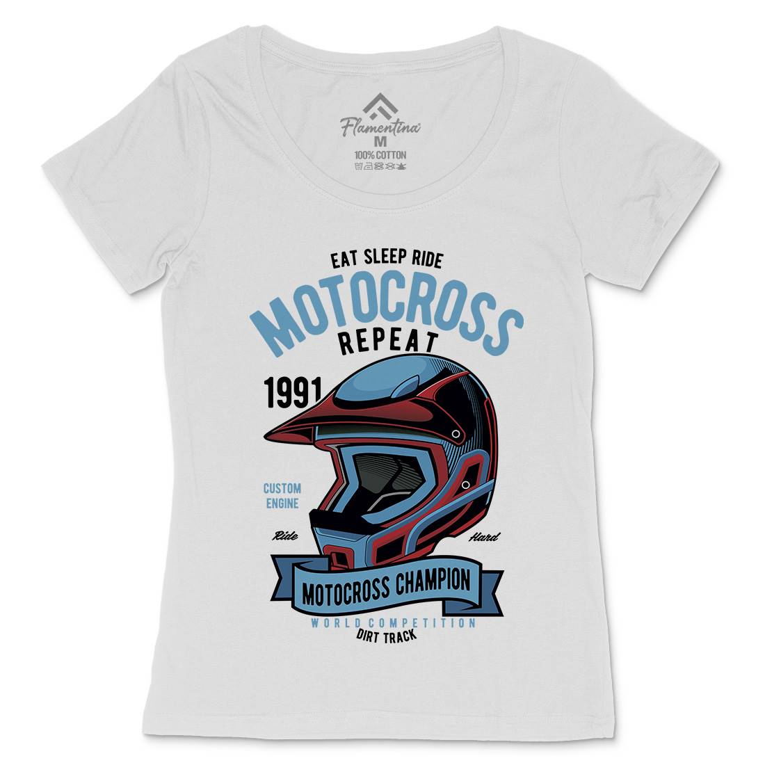 Motocross Champion Helmet Womens Scoop Neck T-Shirt Motorcycles C397