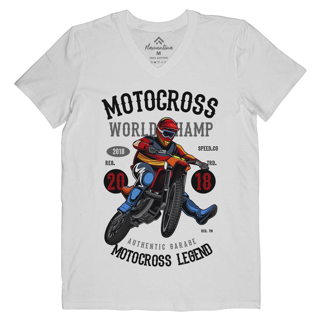 Motocross World Champ Mens Organic V-Neck T-Shirt Motorcycles C398