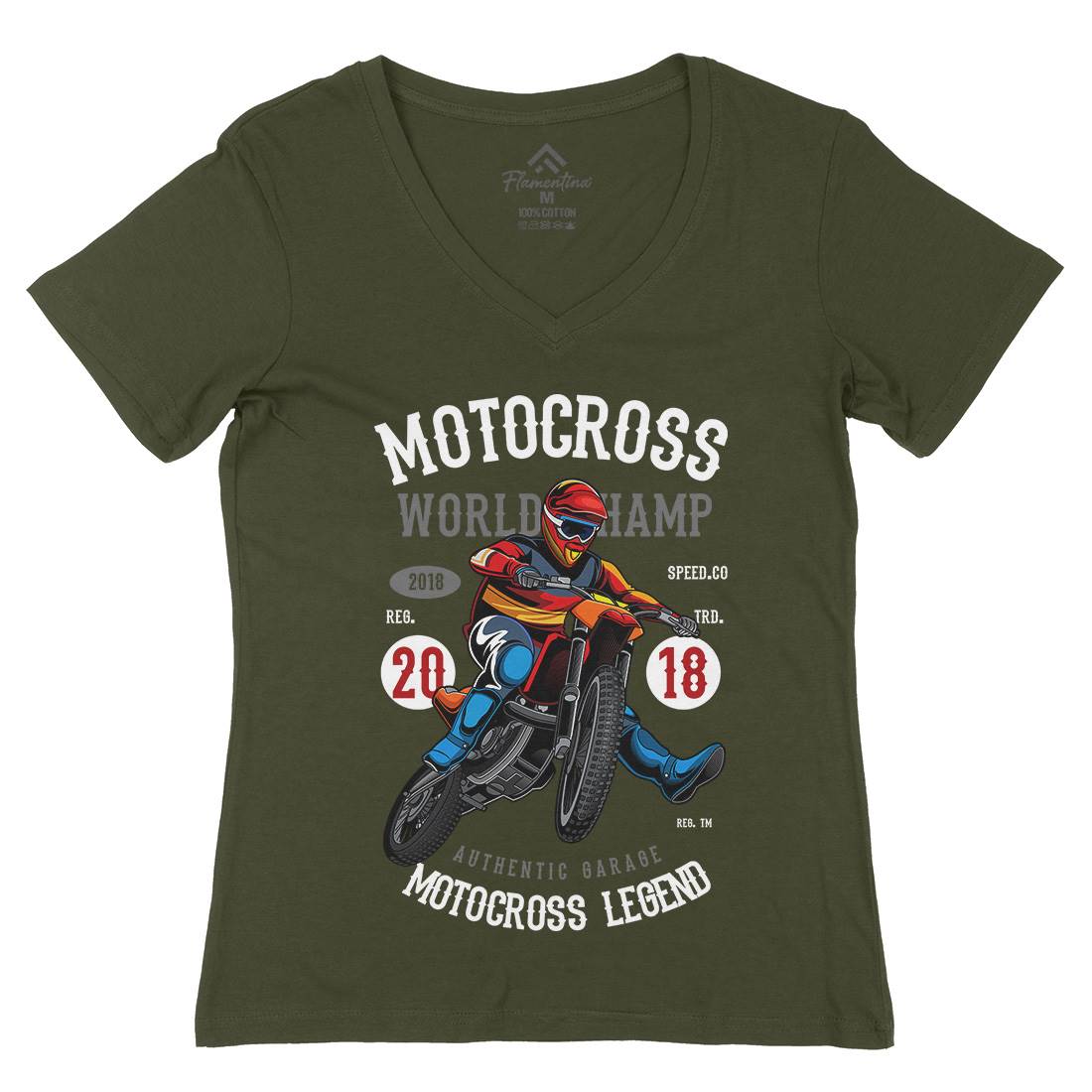 Motocross World Champ Womens Organic V-Neck T-Shirt Motorcycles C398