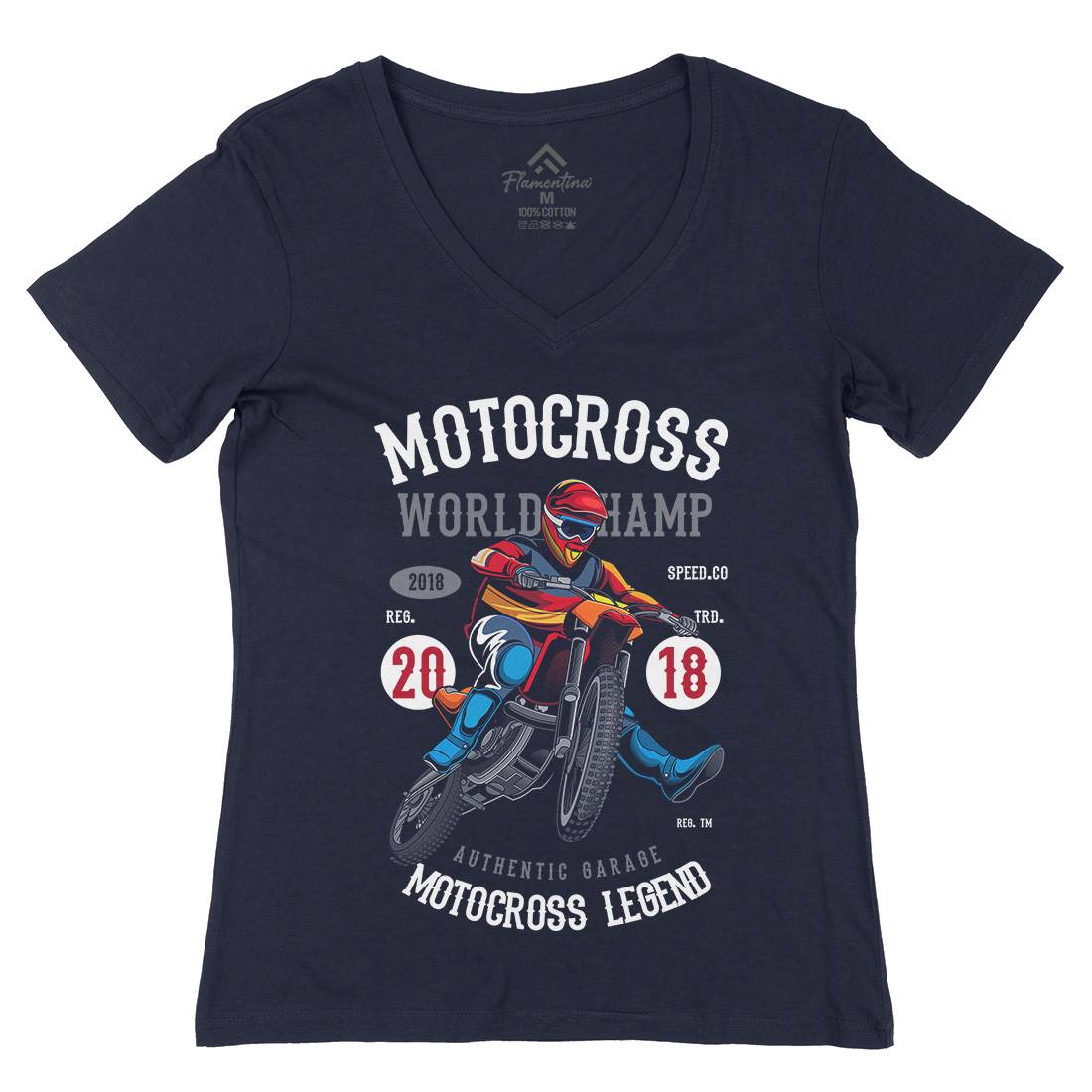 Motocross World Champ Womens Organic V-Neck T-Shirt Motorcycles C398