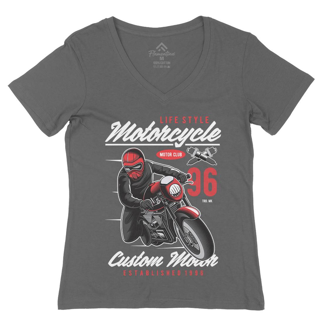 Lifestyle Womens Organic V-Neck T-Shirt Motorcycles C399