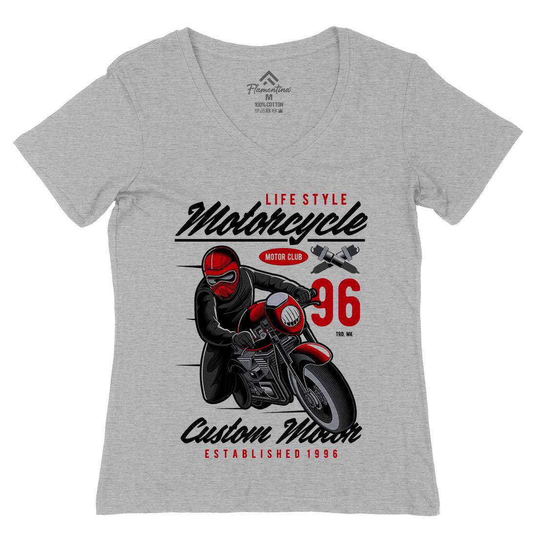 Lifestyle Womens Organic V-Neck T-Shirt Motorcycles C399