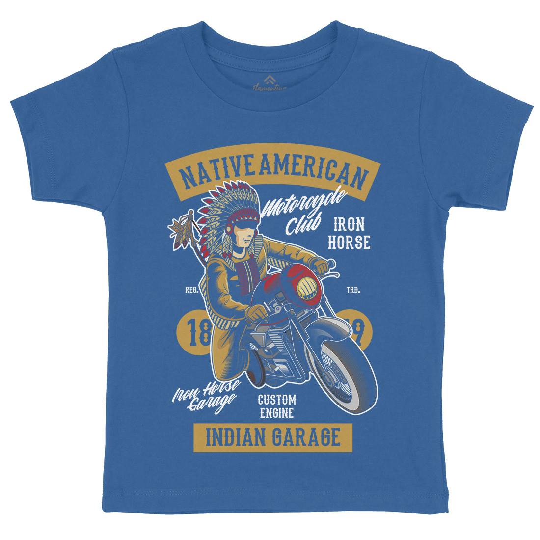 Native American Biker Kids Crew Neck T-Shirt Motorcycles C400