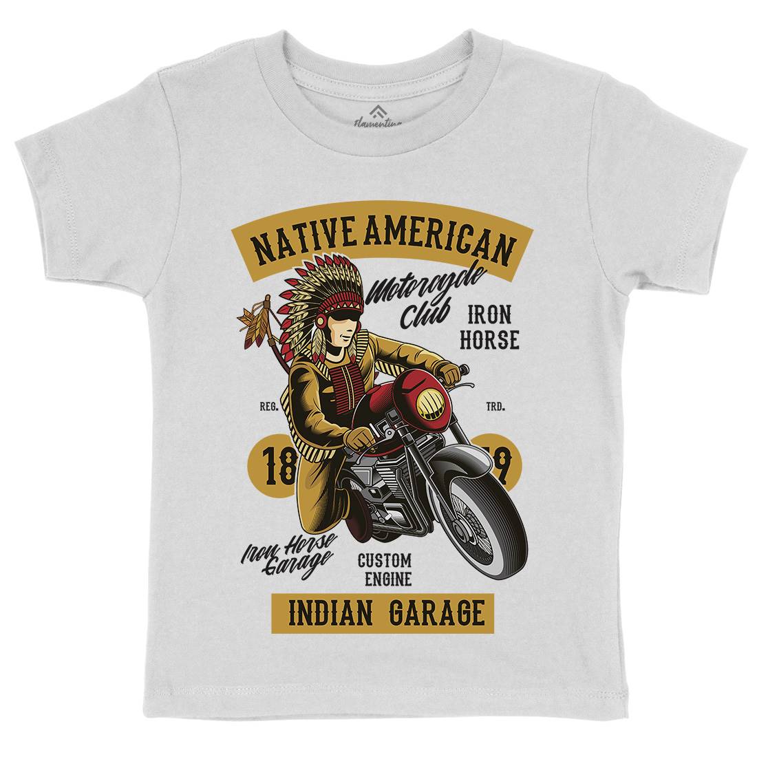 Native American Biker Kids Organic Crew Neck T-Shirt Motorcycles C400