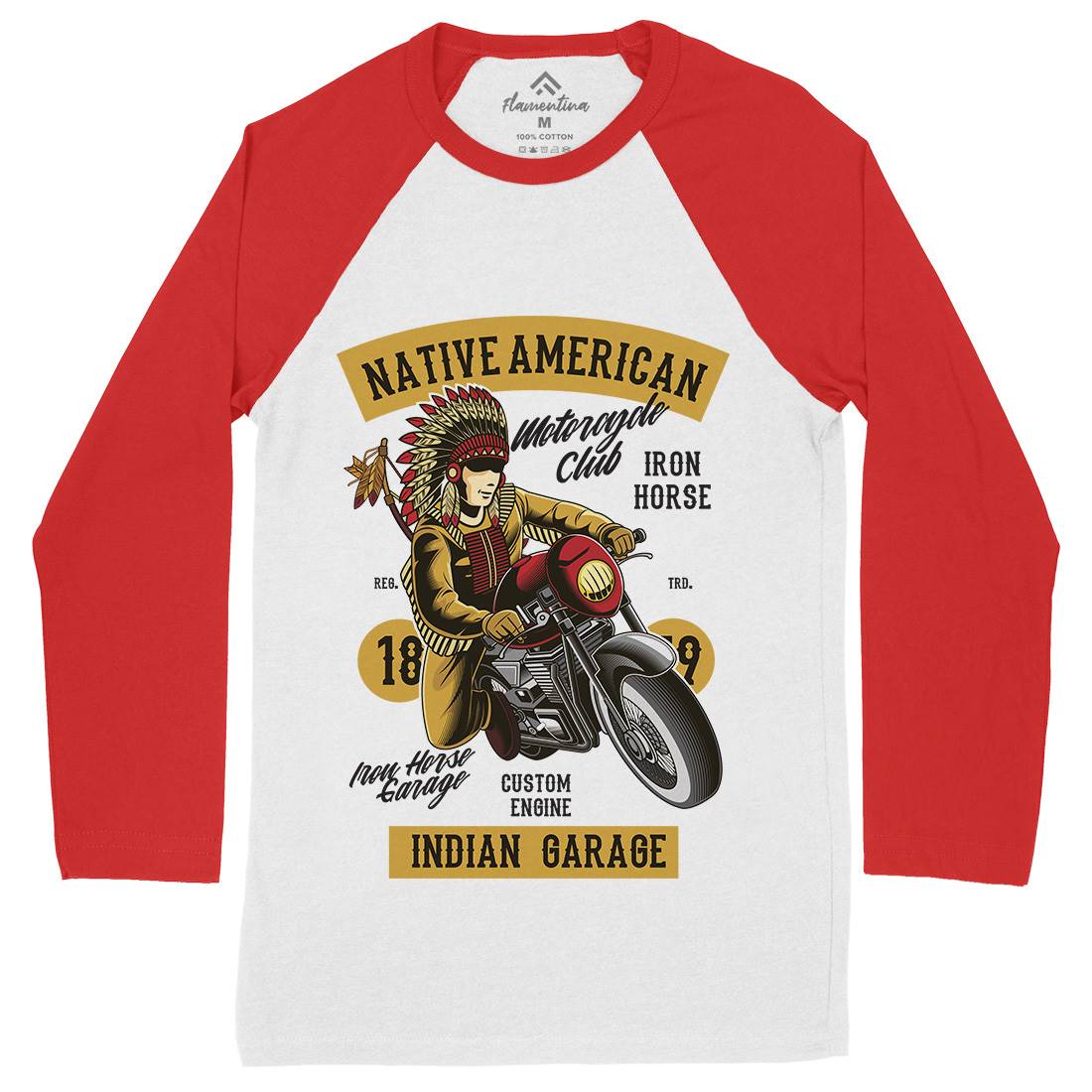 Native American Biker Mens Long Sleeve Baseball T-Shirt Motorcycles C400