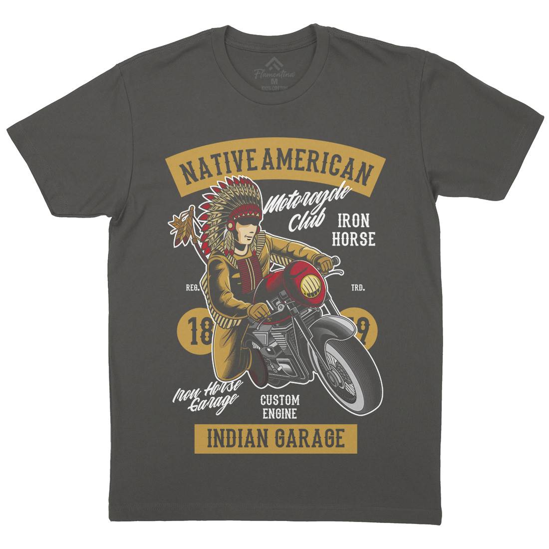 Native American Biker Mens Organic Crew Neck T-Shirt Motorcycles C400
