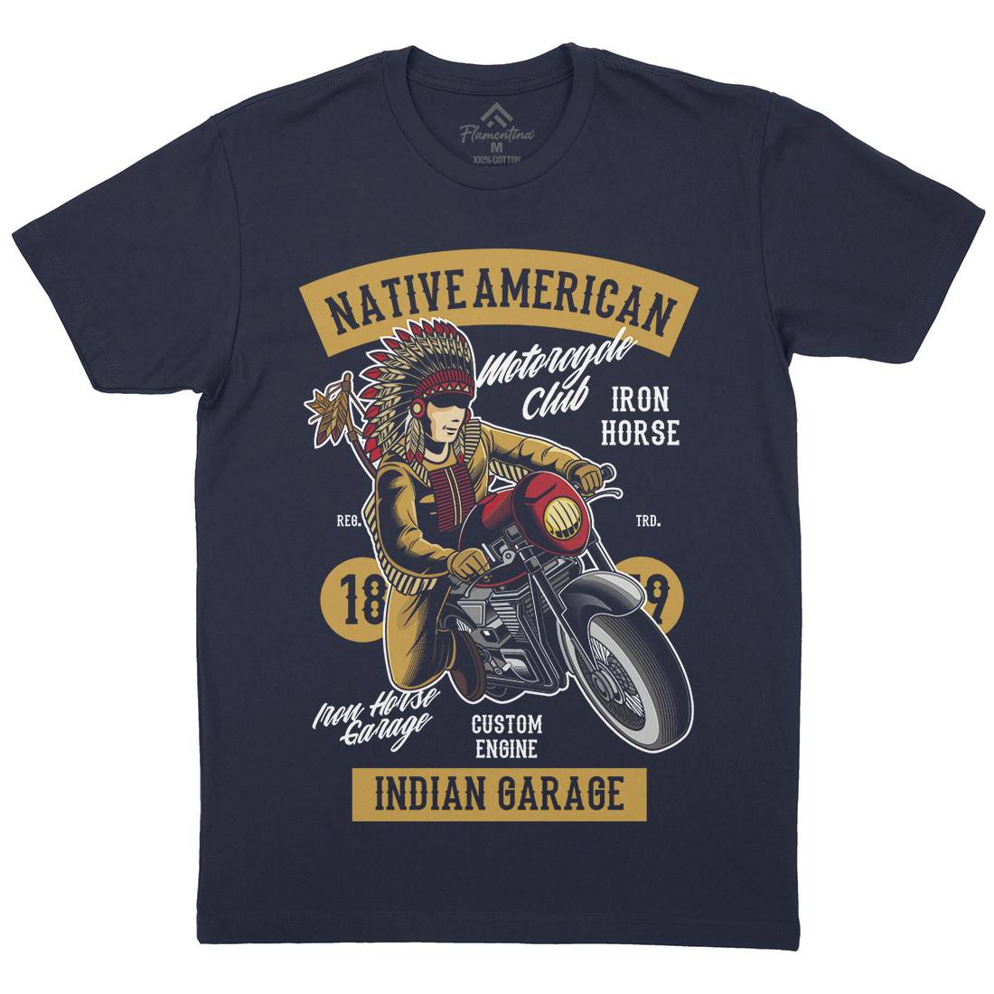 Native American Biker Mens Crew Neck T-Shirt Motorcycles C400