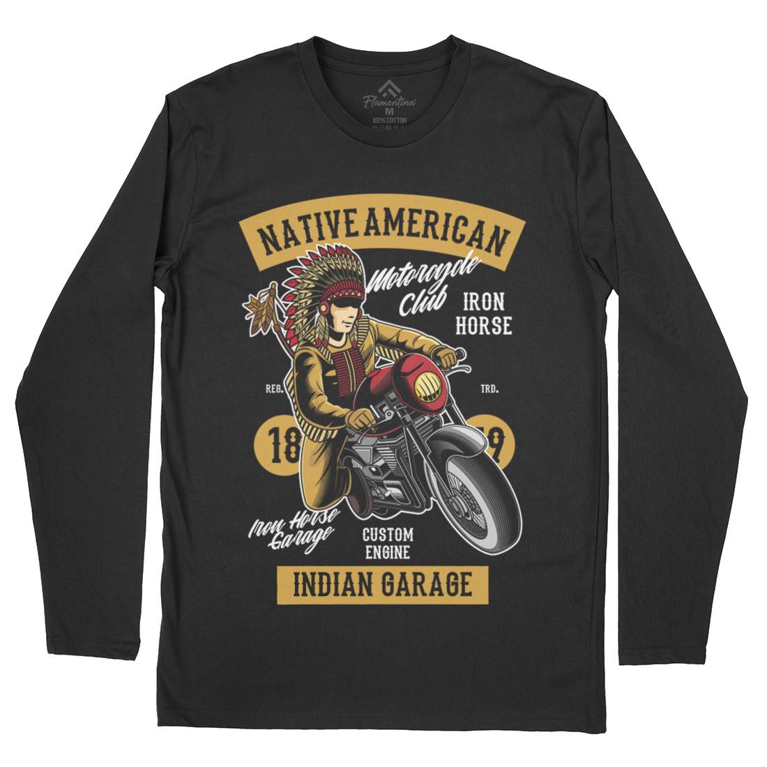 Native American Biker Mens Long Sleeve T-Shirt Motorcycles C400