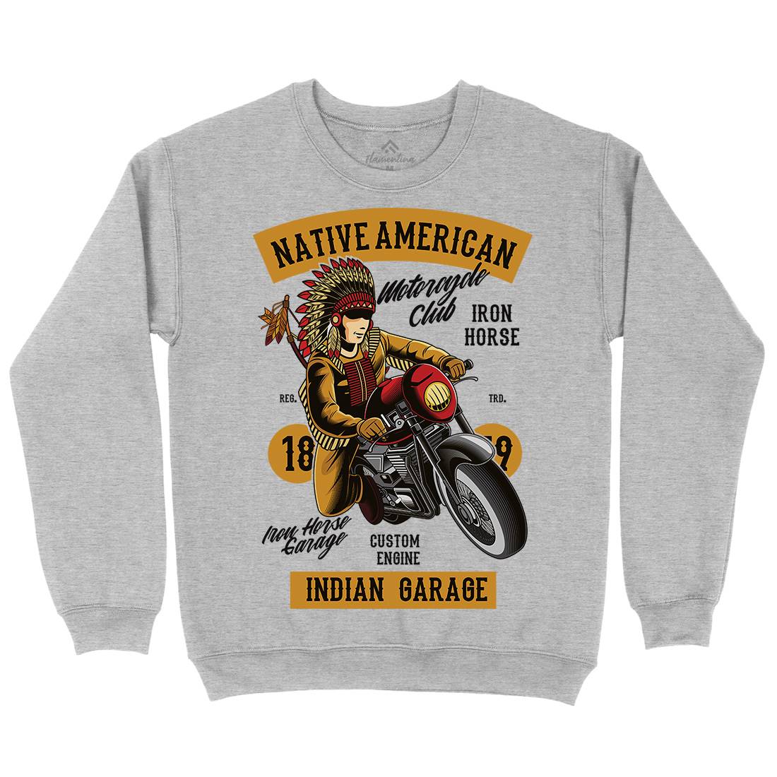 Native American Biker Mens Crew Neck Sweatshirt Motorcycles C400