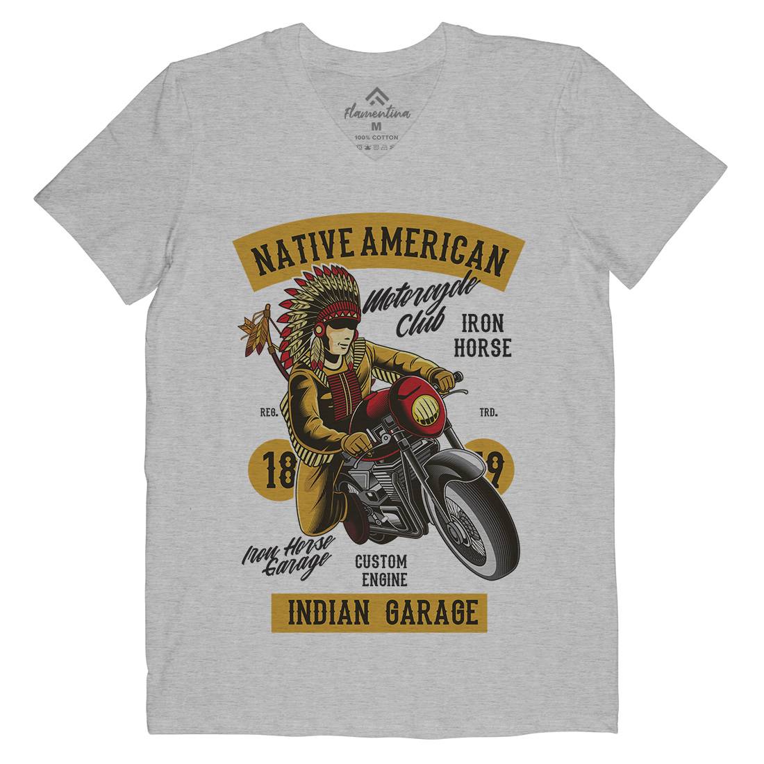 Native American Biker Mens V-Neck T-Shirt Motorcycles C400
