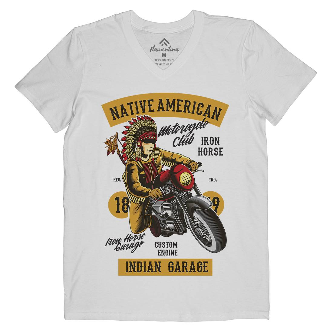 Native American Biker Mens Organic V-Neck T-Shirt Motorcycles C400