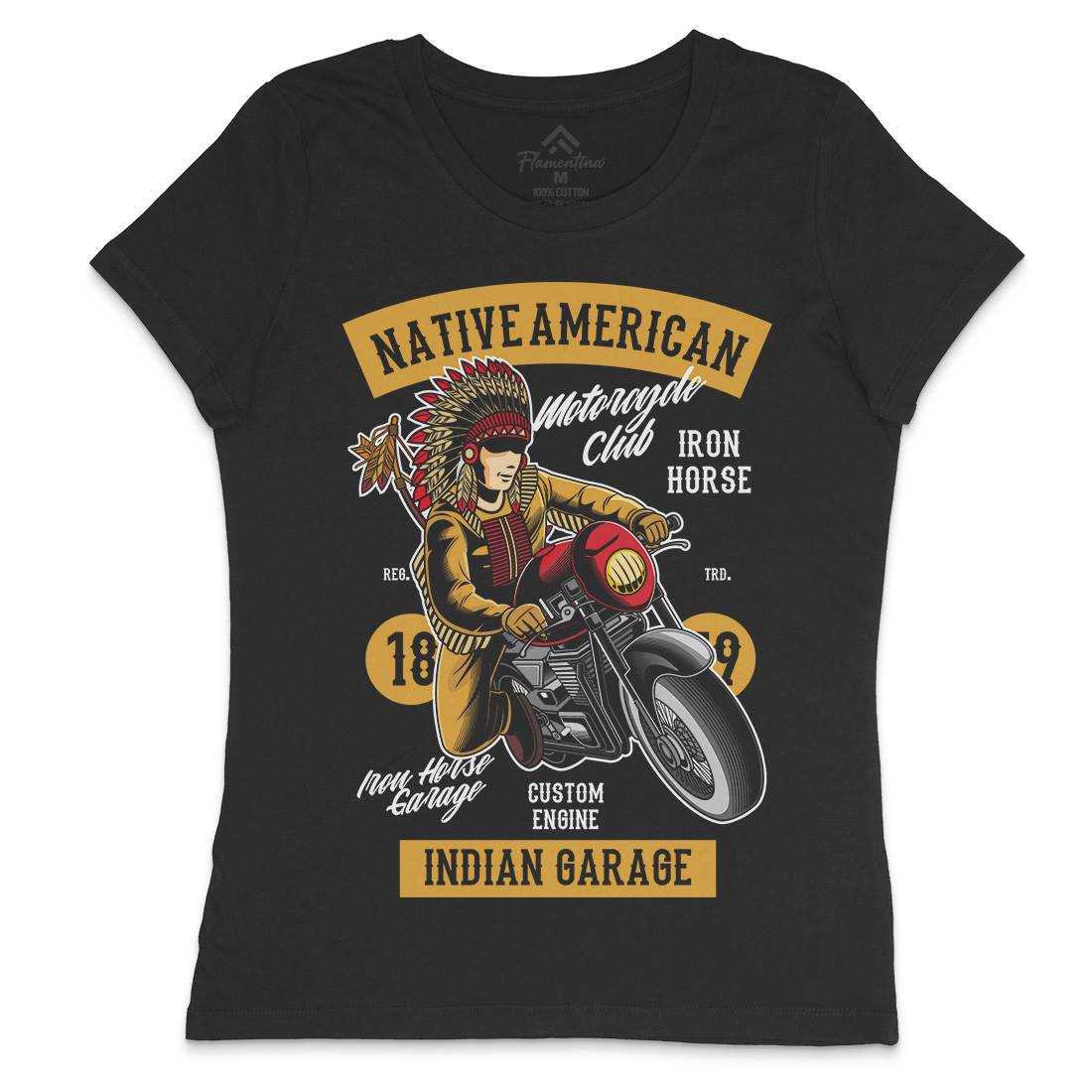 Native American Biker Womens Crew Neck T-Shirt Motorcycles C400