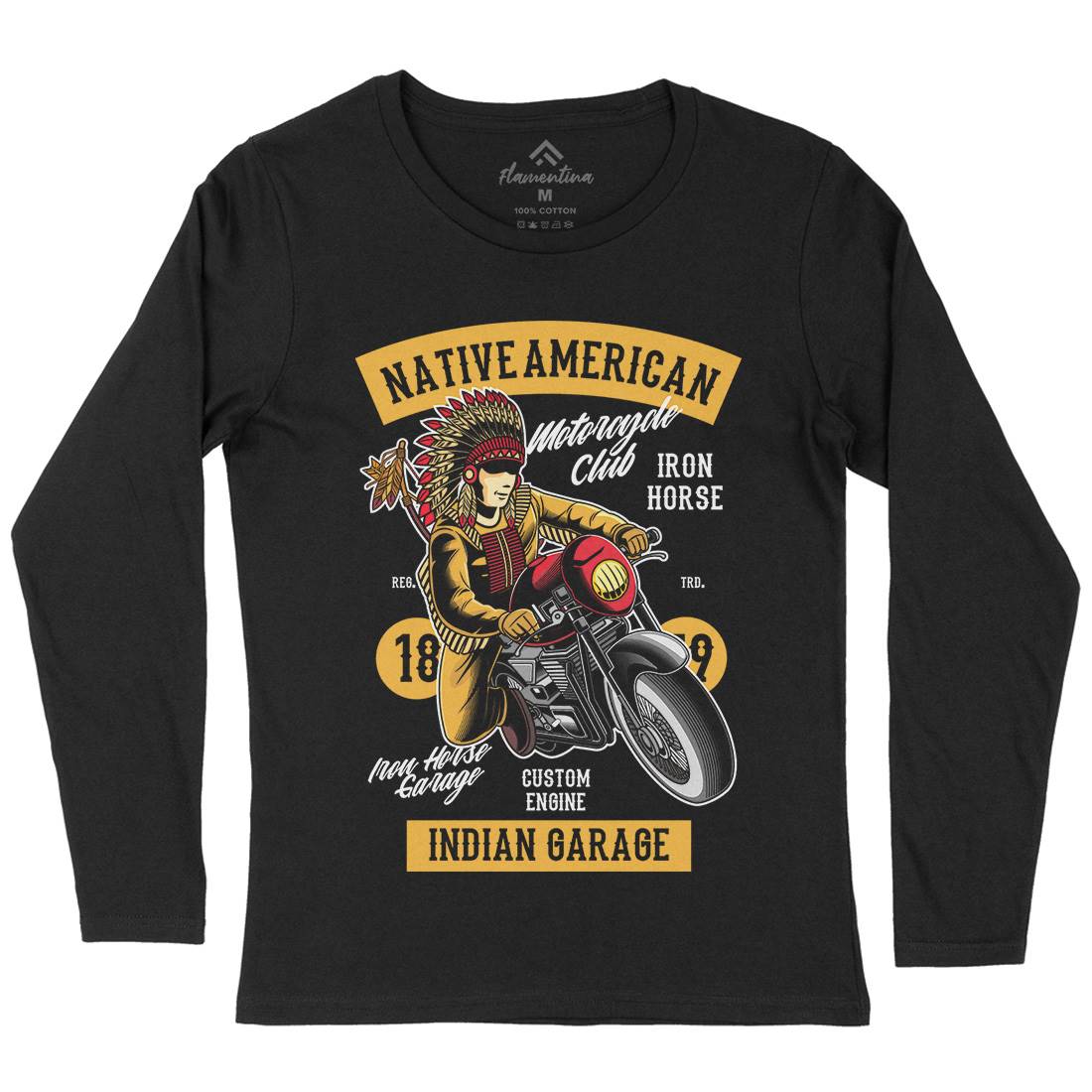 Native American Biker Womens Long Sleeve T-Shirt Motorcycles C400