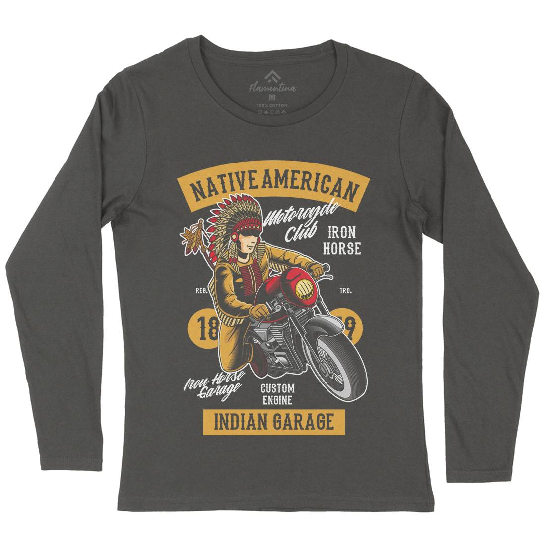 Native American Biker Womens Long Sleeve T-Shirt Motorcycles C400