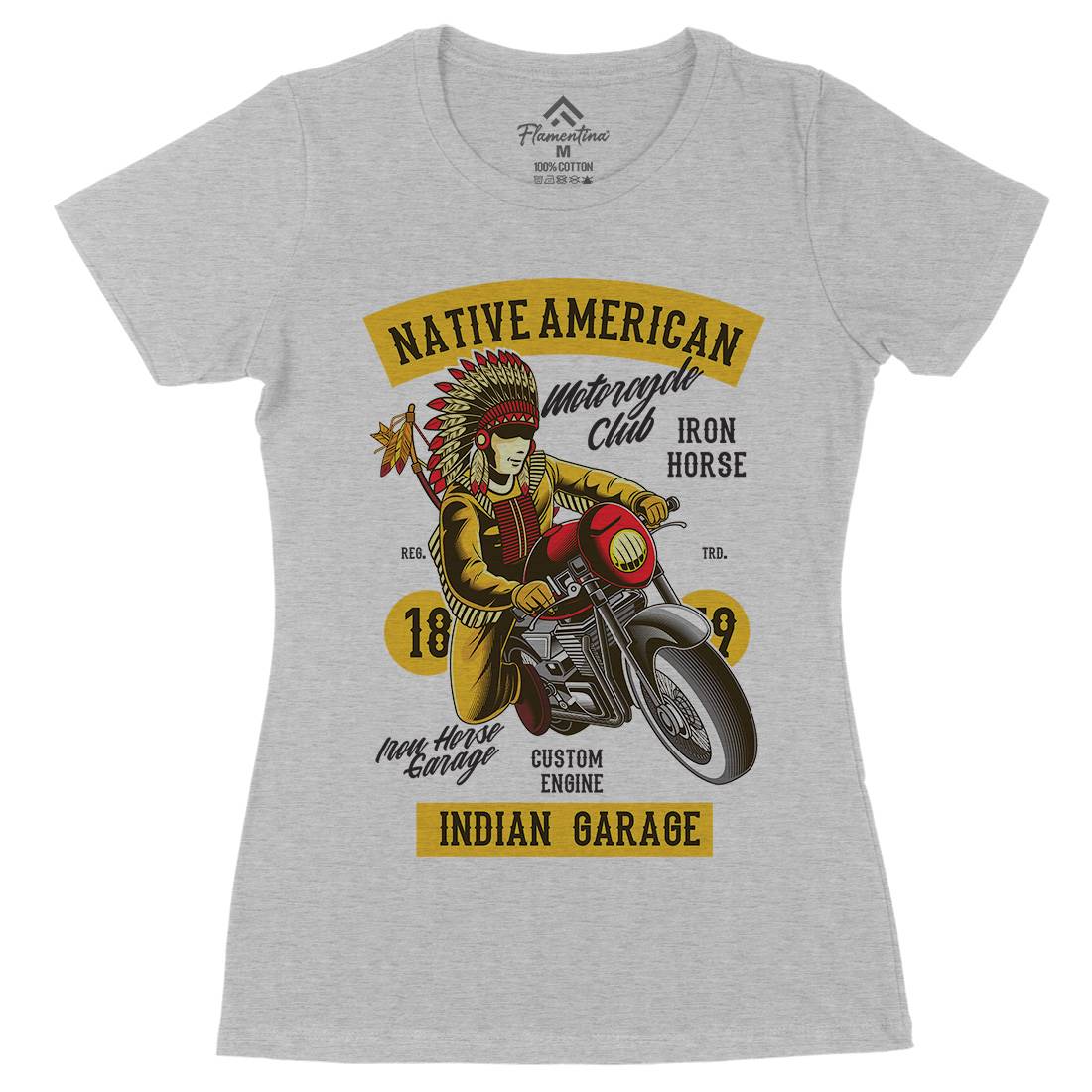 Native American Biker Womens Organic Crew Neck T-Shirt Motorcycles C400