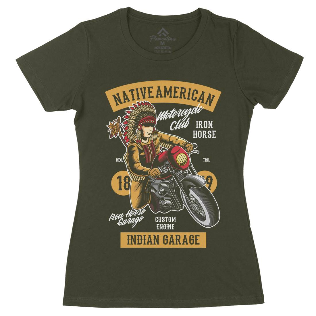 Native American Biker Womens Organic Crew Neck T-Shirt Motorcycles C400