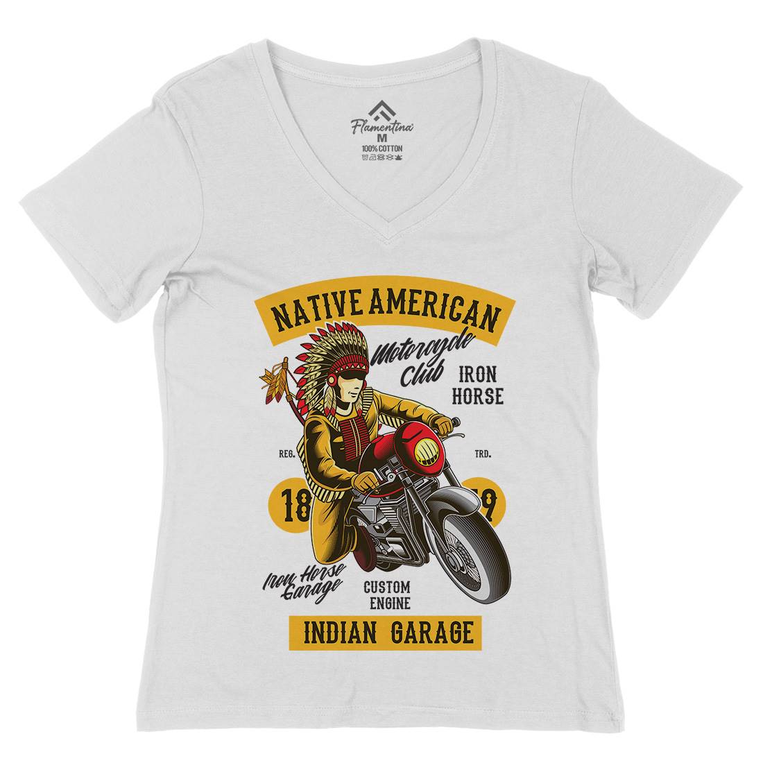 Native American Biker Womens Organic V-Neck T-Shirt Motorcycles C400