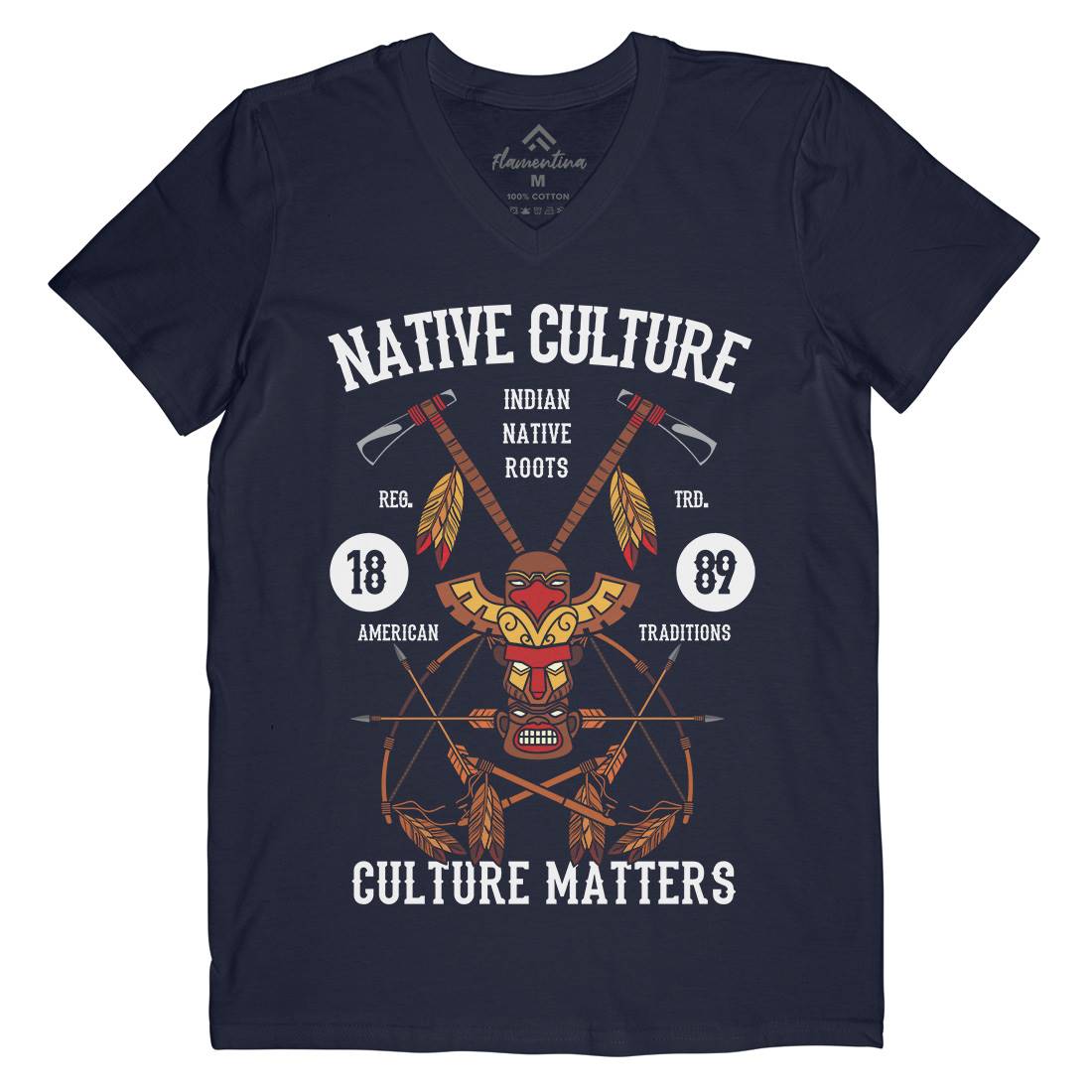 Native Culture Mens Organic V-Neck T-Shirt American C401
