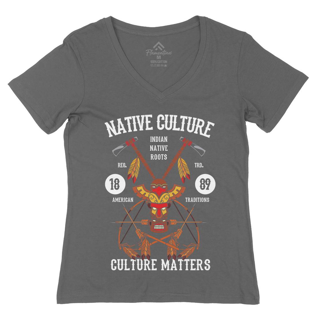 Native Culture Womens Organic V-Neck T-Shirt American C401