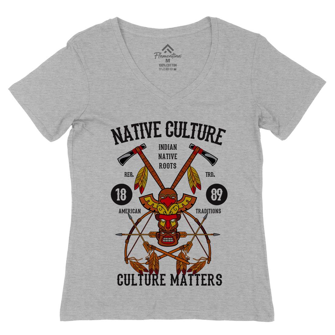 Native Culture Womens Organic V-Neck T-Shirt American C401