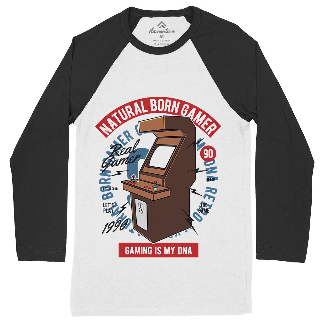 Natural Born Gamer Mens Long Sleeve Baseball T-Shirt Geek C403