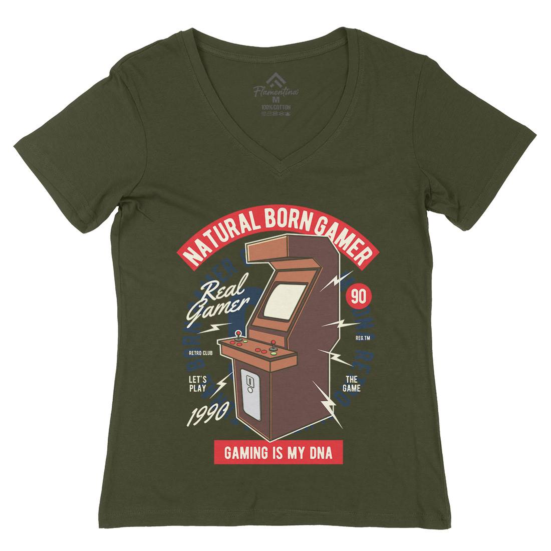 Natural Born Gamer Womens Organic V-Neck T-Shirt Geek C403