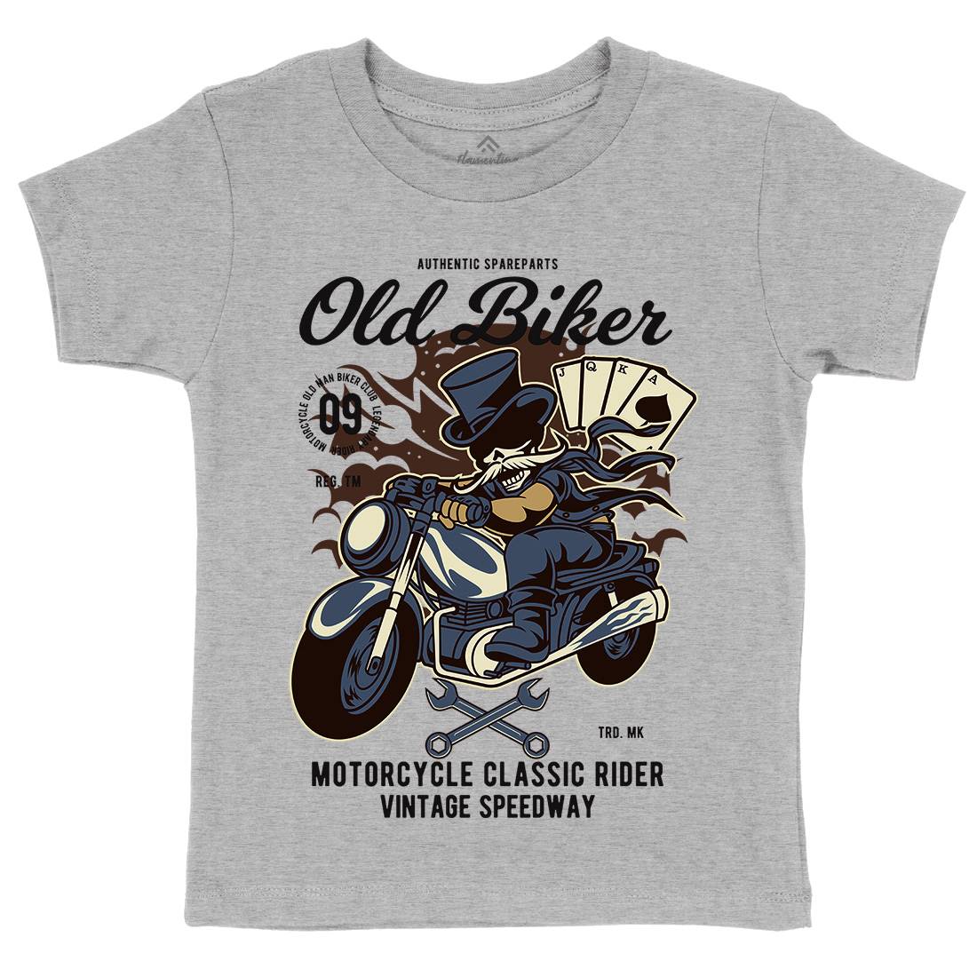 Old Man Biker Kids Crew Neck T-Shirt Motorcycles C406