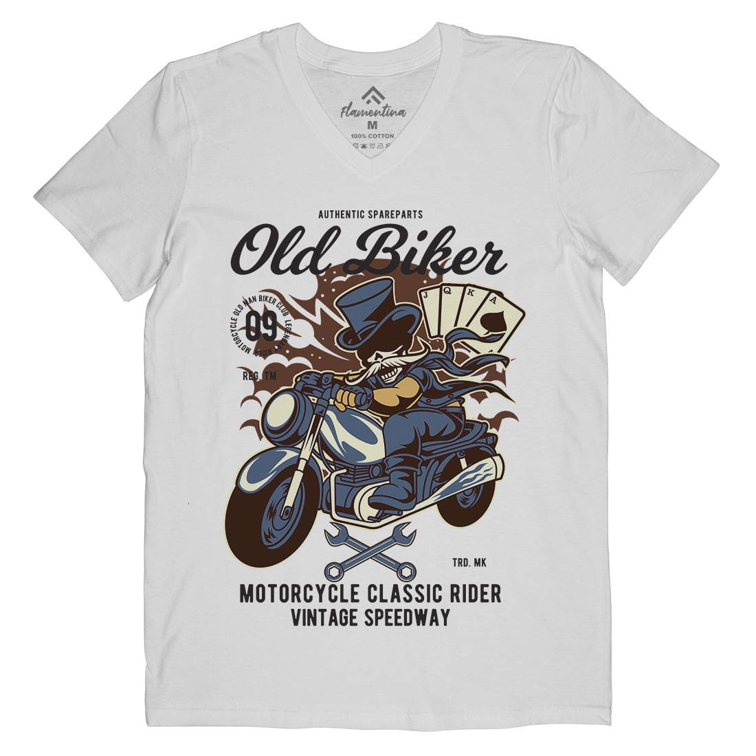 Old Man Biker Mens Organic V-Neck T-Shirt Motorcycles C406