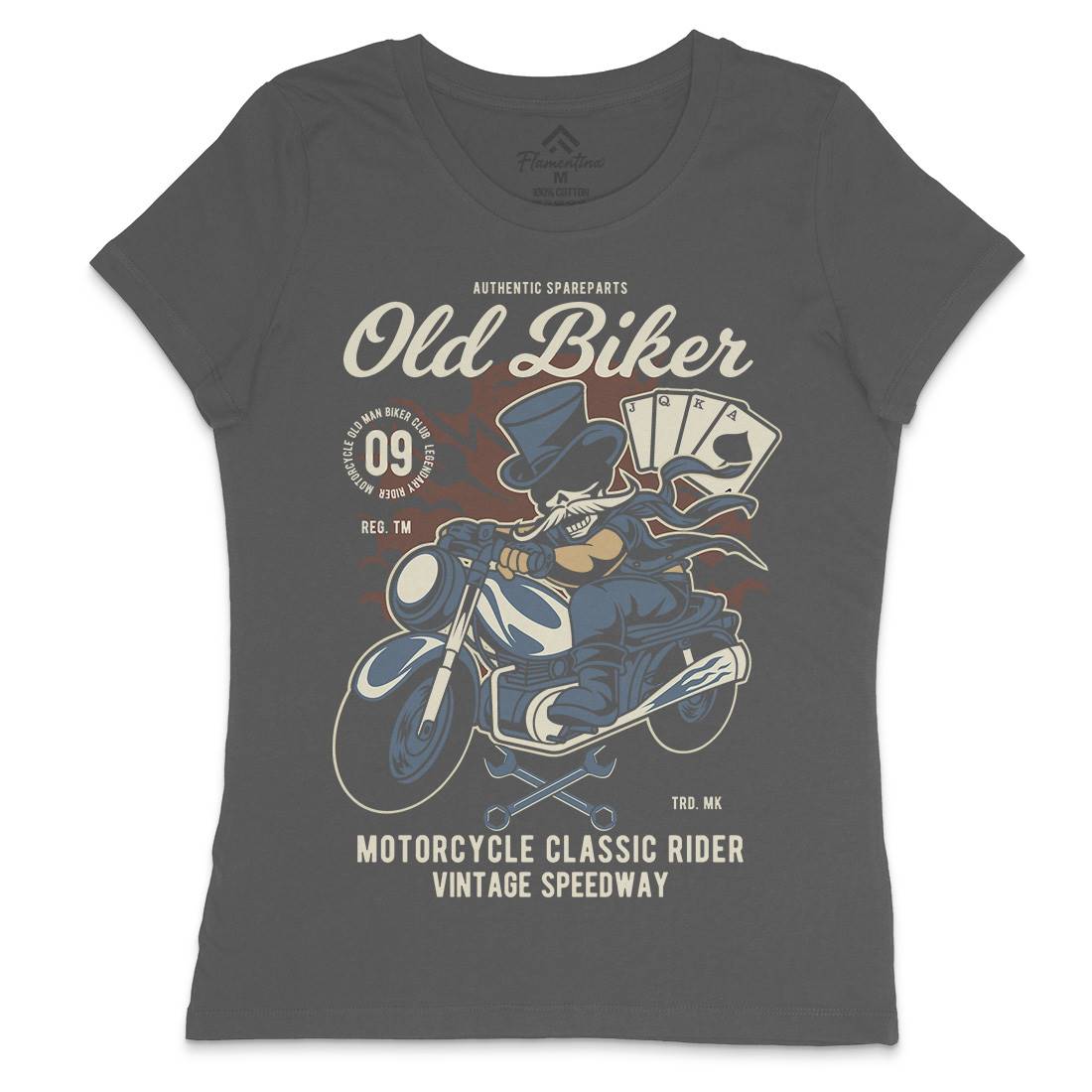 Old Man Biker Womens Crew Neck T-Shirt Motorcycles C406
