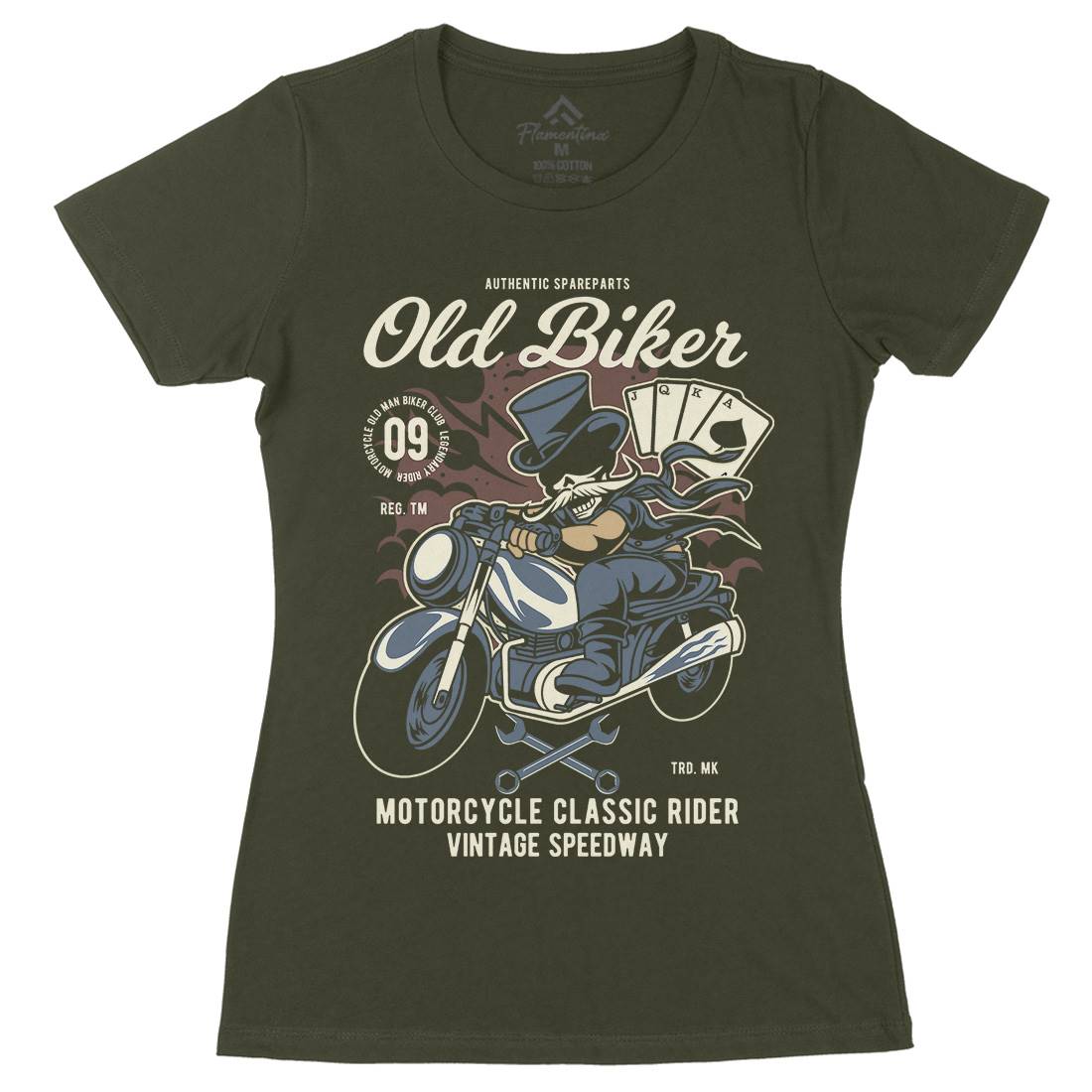 Old Man Biker Womens Organic Crew Neck T-Shirt Motorcycles C406