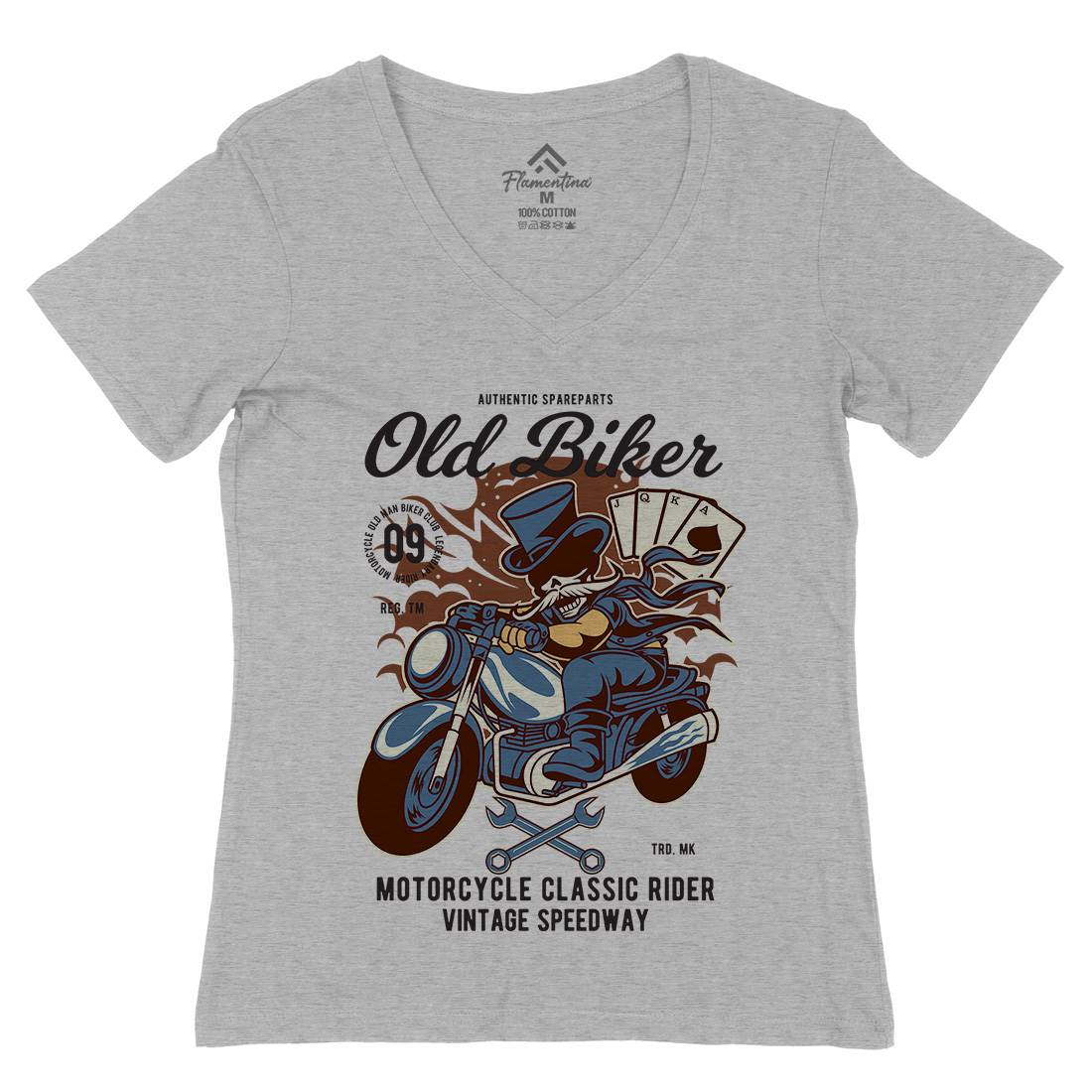 Old Man Biker Womens Organic V-Neck T-Shirt Motorcycles C406
