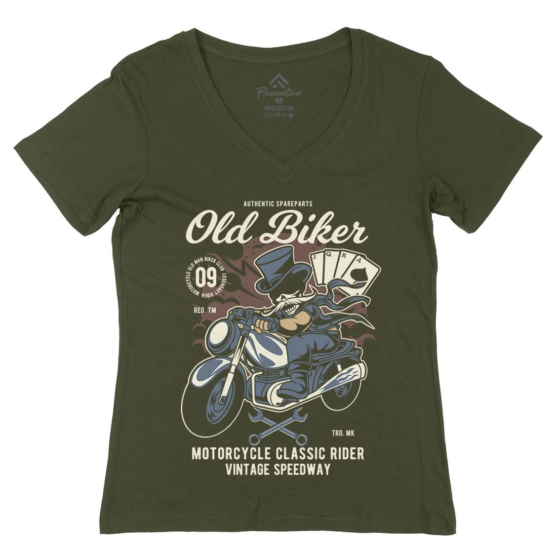 Old Man Biker Womens Organic V-Neck T-Shirt Motorcycles C406