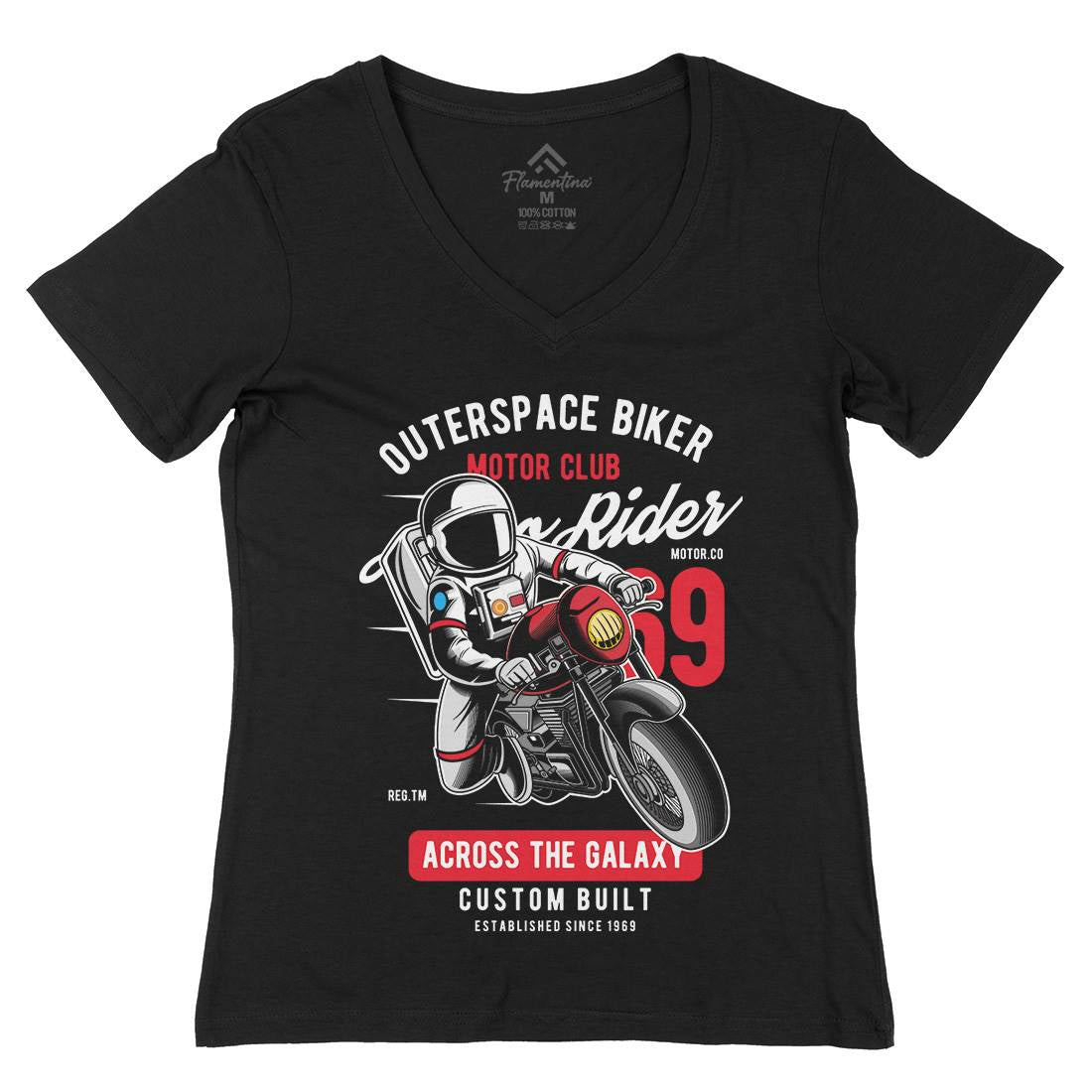 Outer Space Biker Womens Organic V-Neck T-Shirt Space C407