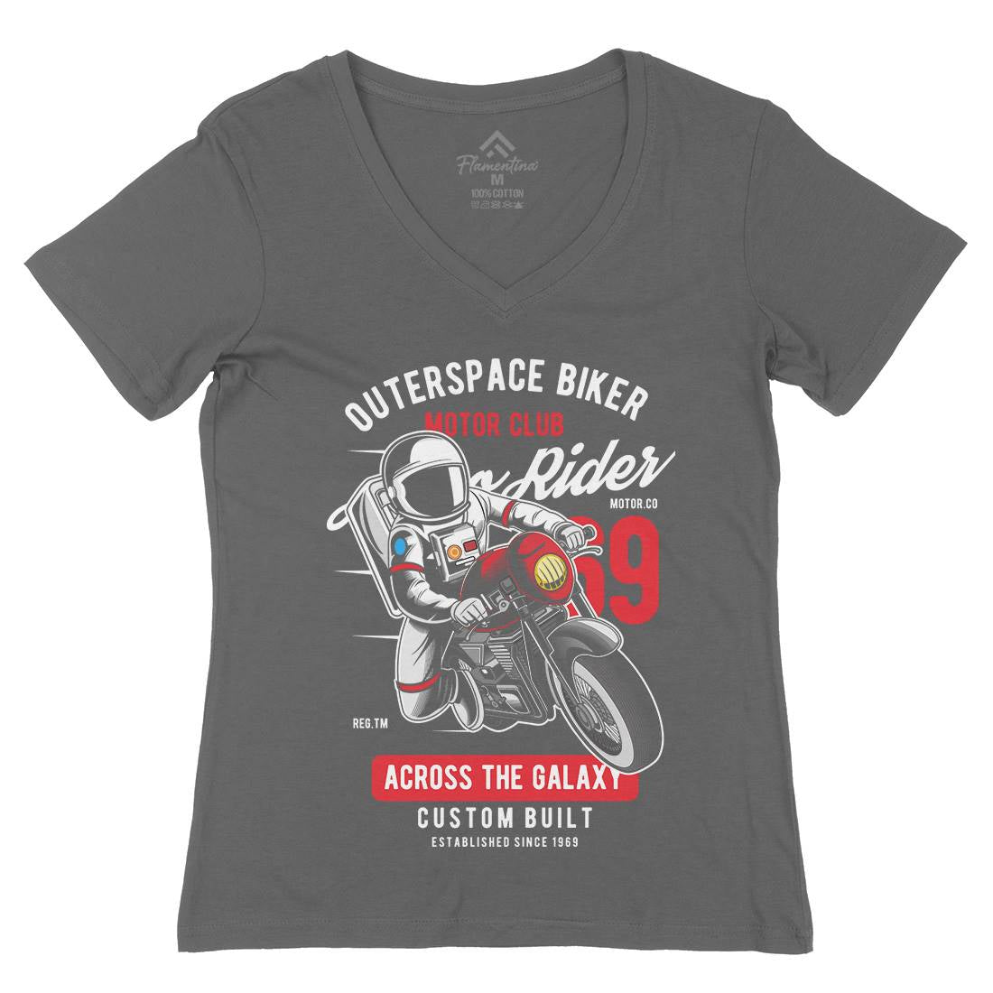 Outer Space Biker Womens Organic V-Neck T-Shirt Space C407