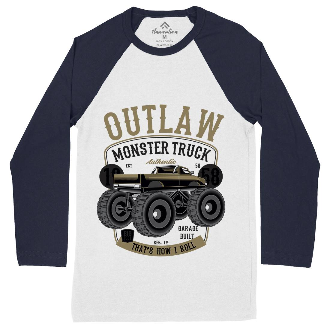 Outlaw Monster Truck Mens Long Sleeve Baseball T-Shirt Vehicles C408