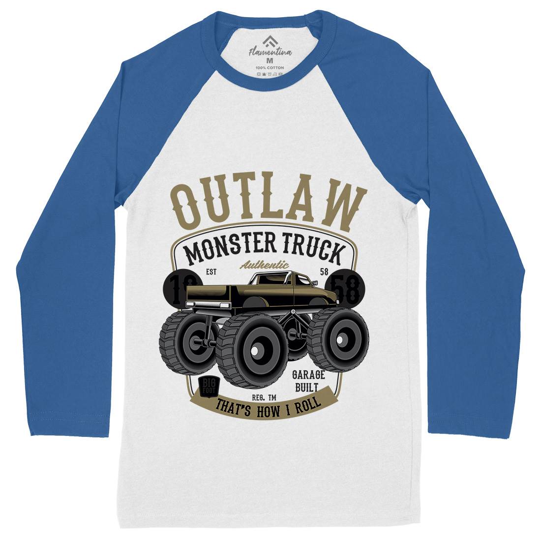 Outlaw Monster Truck Mens Long Sleeve Baseball T-Shirt Vehicles C408