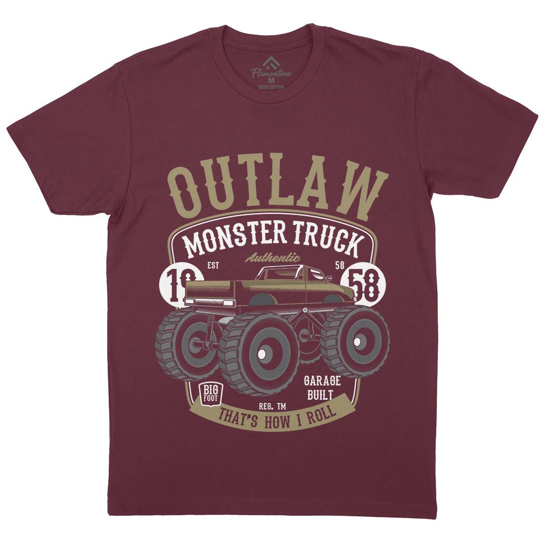 Outlaw Monster Truck Mens Organic Crew Neck T-Shirt Vehicles C408