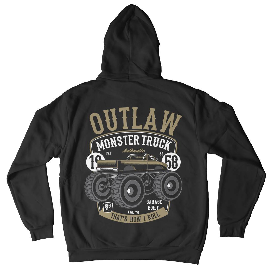 Outlaw Monster Truck Mens Hoodie With Pocket Vehicles C408