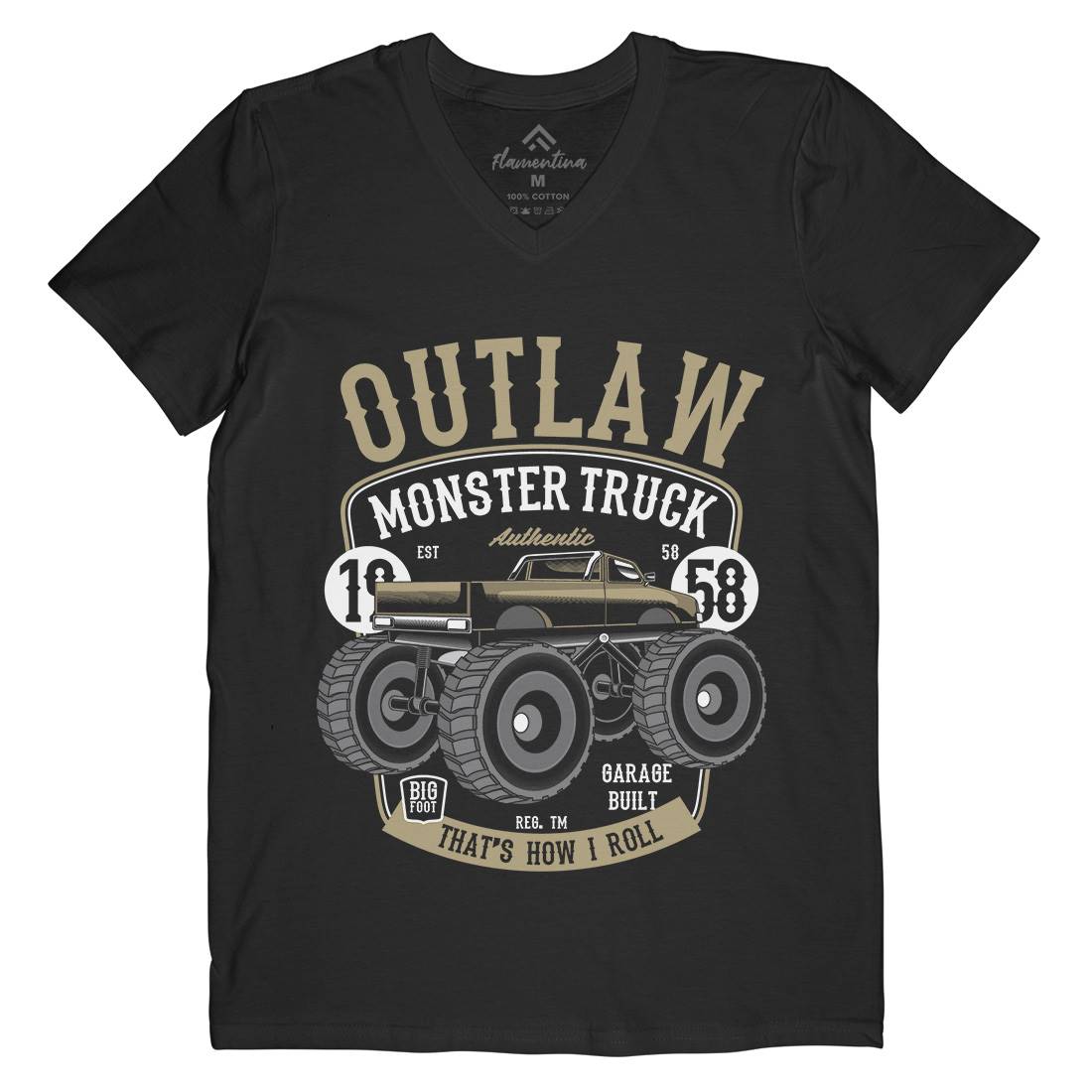 Outlaw Monster Truck Mens Organic V-Neck T-Shirt Vehicles C408
